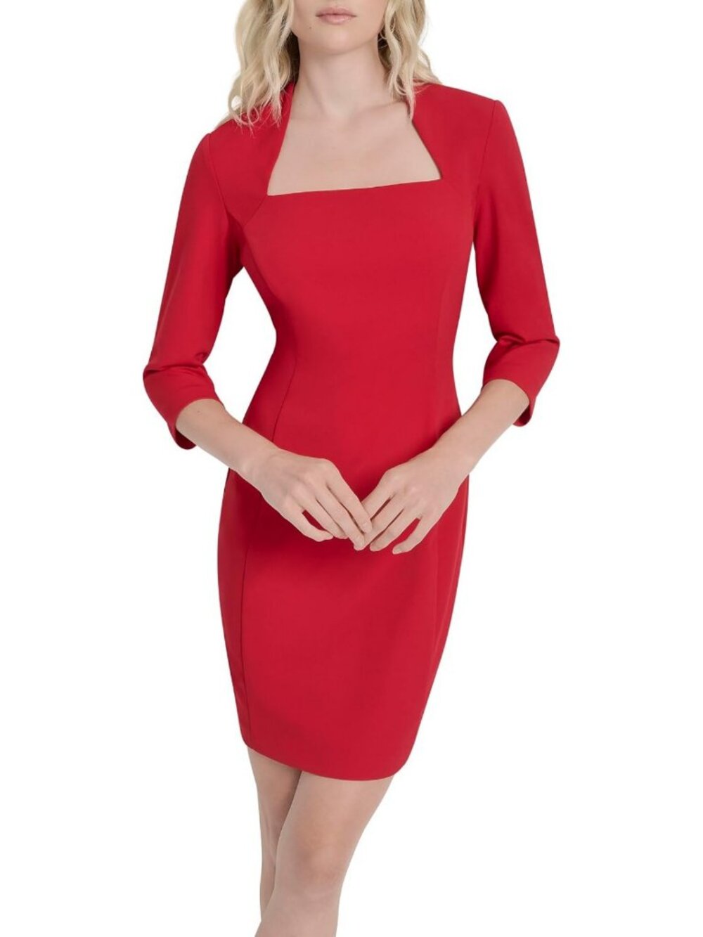Chic 3/4 Sleeve Square Neck Scuba Crepe Sheath Mini Dress for Women